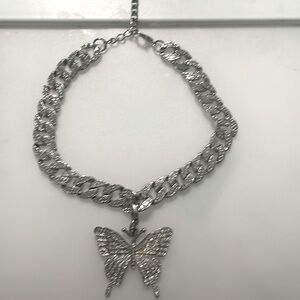 Silver choker butterfly necklace